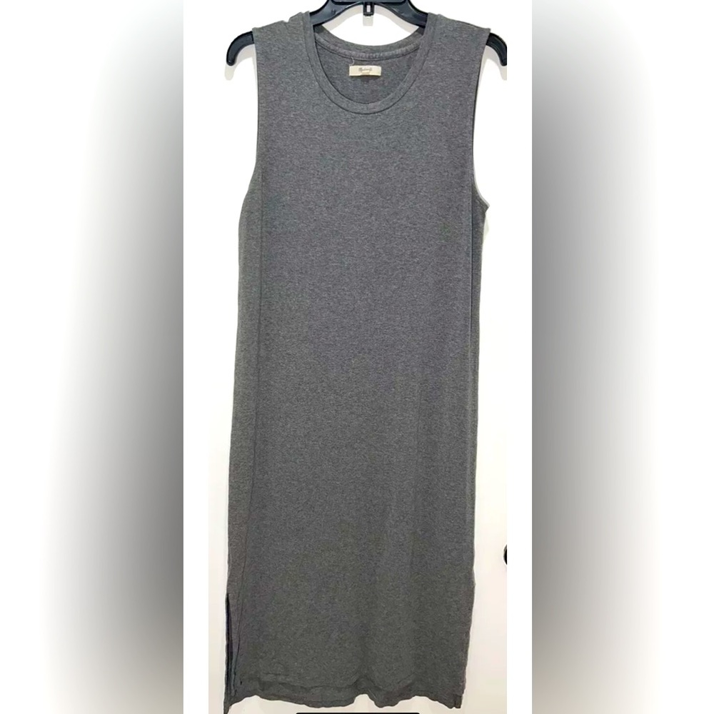 Madewell Jersey Tank Dress Women’s Medium Scoop Neck Midi Slit Grey Sleeveless